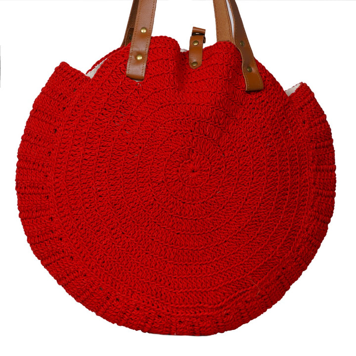 United Urbane Round Hand Bag | Hand-Crochet | Cotton Yarn | Crimson Red