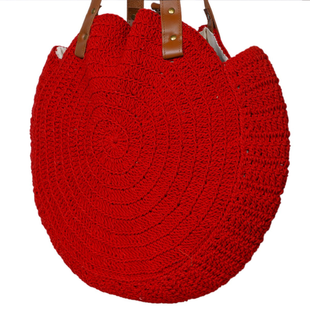 United Urbane Round Hand Bag | Hand-Crochet | Cotton Yarn | Crimson Red