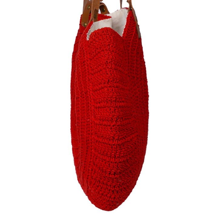 United Urbane Round Hand Bag | Hand-Crochet | Cotton Yarn | Crimson Red