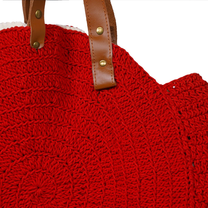 United Urbane Round Hand Bag | Hand-Crochet | Cotton Yarn | Crimson Red