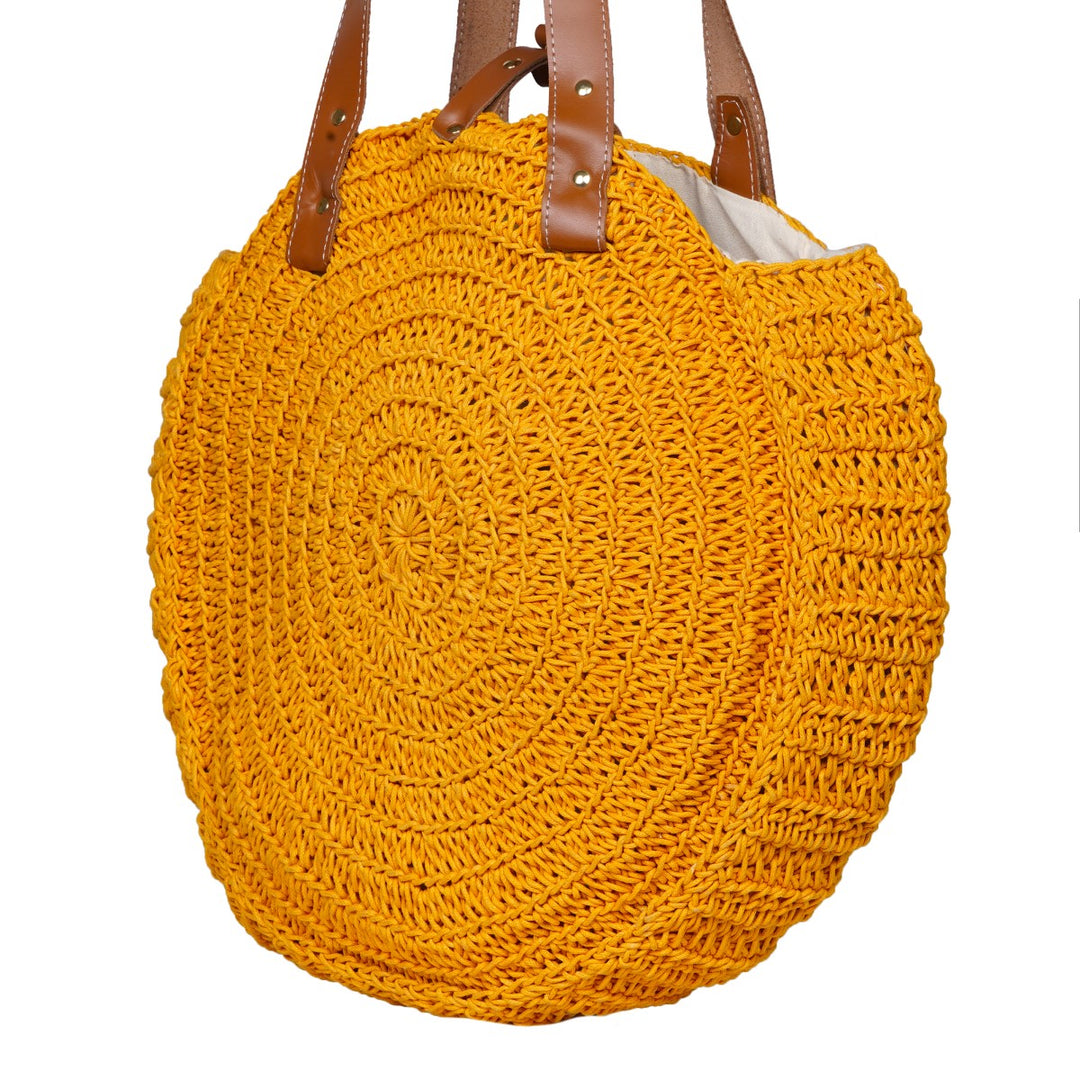 United Urbane Round Hand Bag | Hand-Crochet | Cotton Yarn | Mustard Yellow