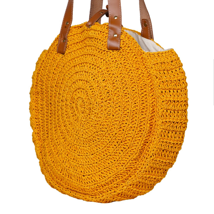 United Urbane Round Hand Bag | Hand-Crochet | Cotton Yarn | Mustard Yellow