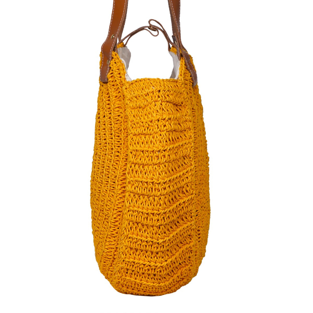 United Urbane Round Hand Bag | Hand-Crochet | Cotton Yarn | Mustard Yellow