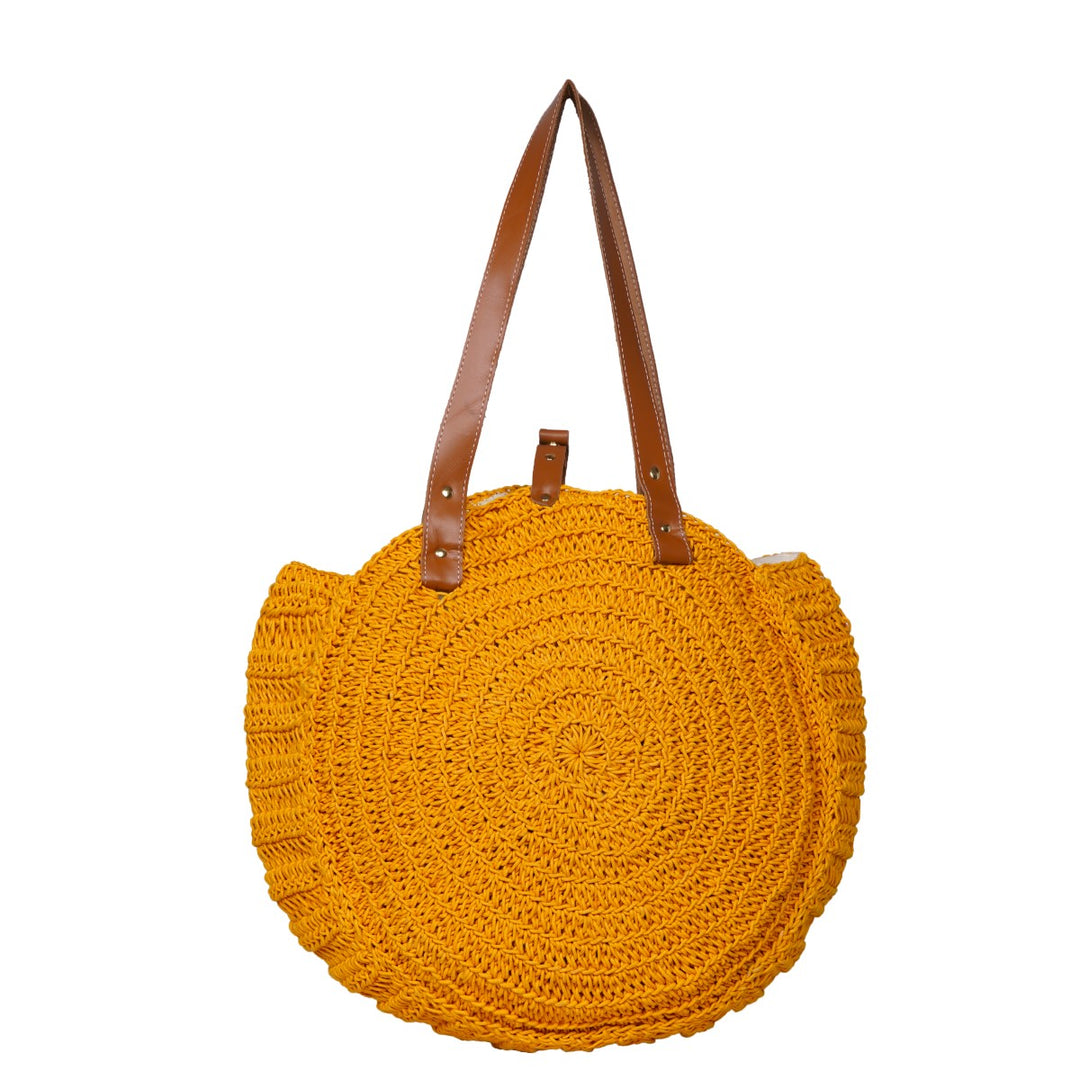 United Urbane Round Hand Bag | Hand-Crochet | Cotton Yarn | Mustard Yellow