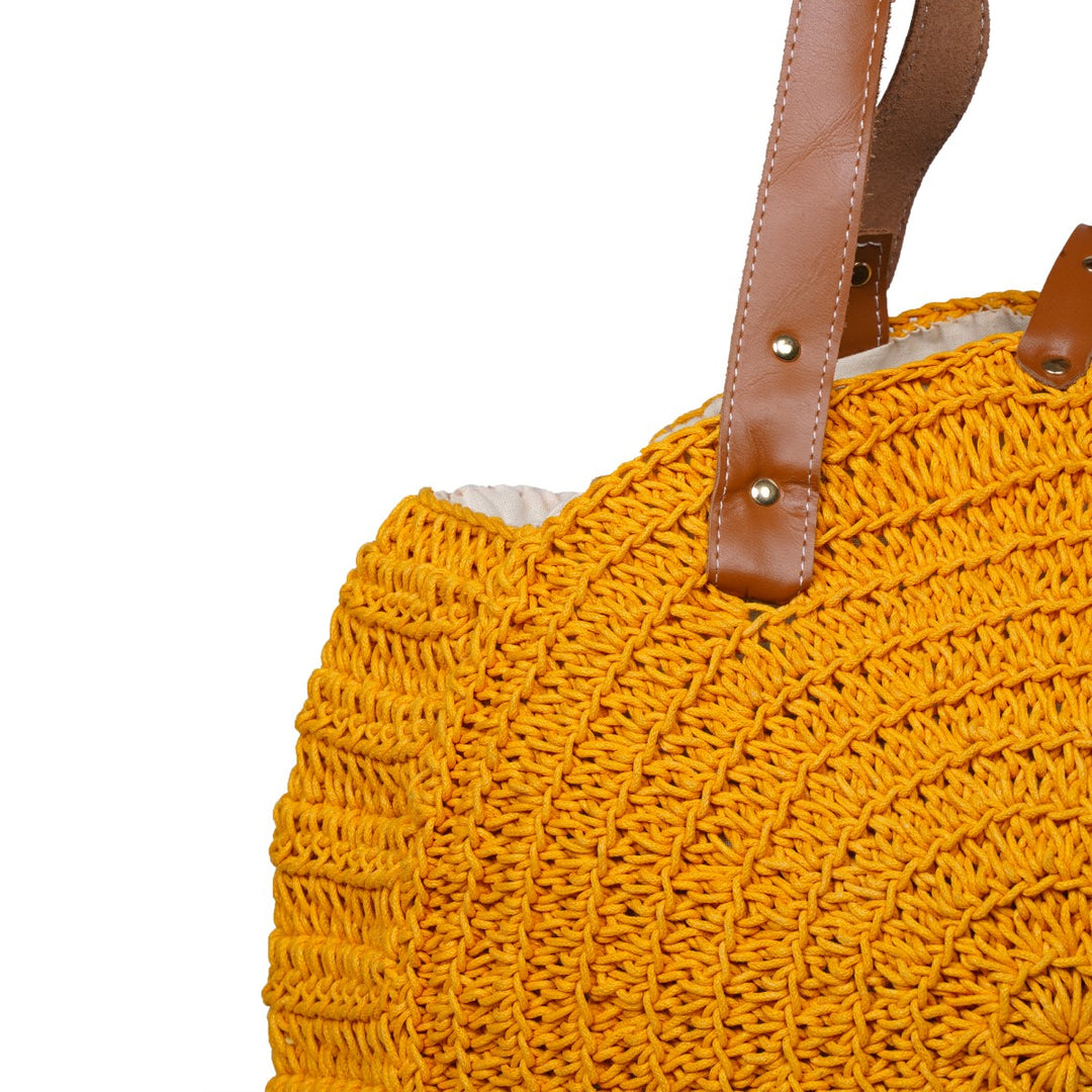 United Urbane Round Hand Bag | Hand-Crochet | Cotton Yarn | Mustard Yellow