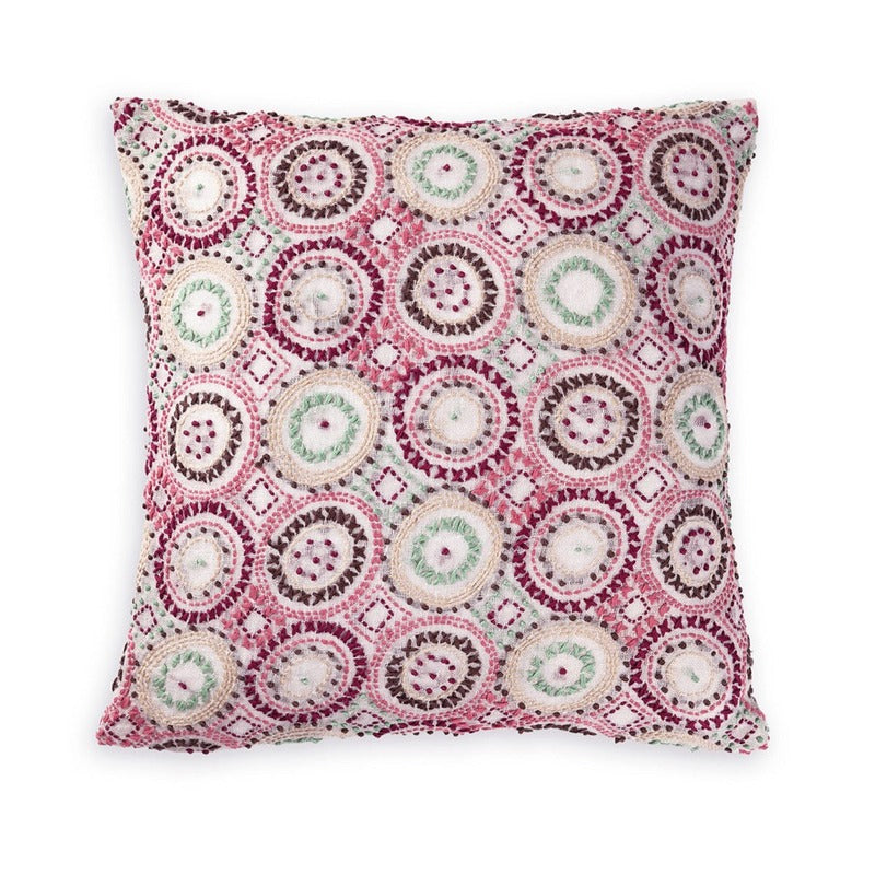 Wreath Linen Cushion Cover In Kantha Embroidery | Hand-Crafted | 16" x 16"