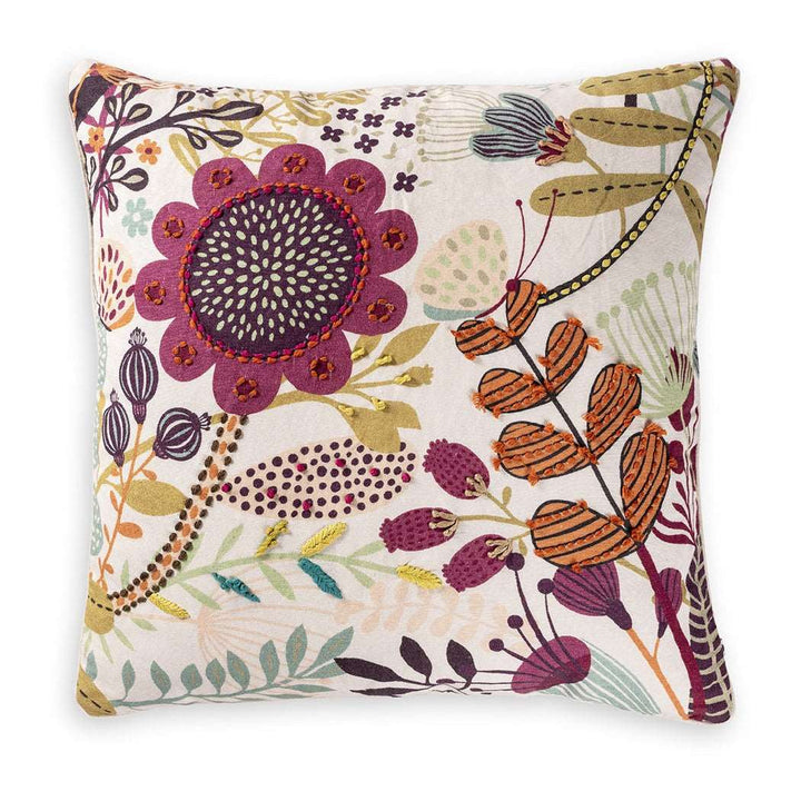 Garden Of Isle Cushion Cover | Botanical Print | Embroidered | Linen | Pink