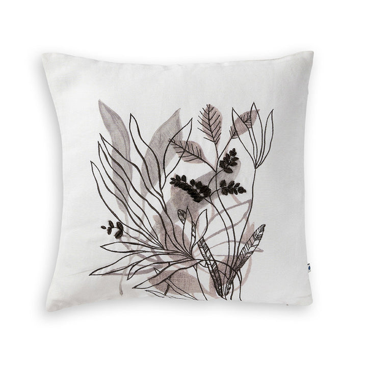 Tropical Leafy Affair Cushion Cover | Linen Blend | Ivory | 20" x 20"