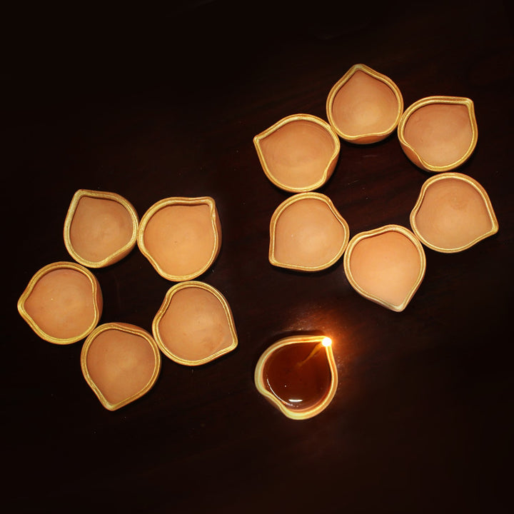 Heart Shape Terracotta Diya | Clay Craft | Diwali Special Pack Of 12