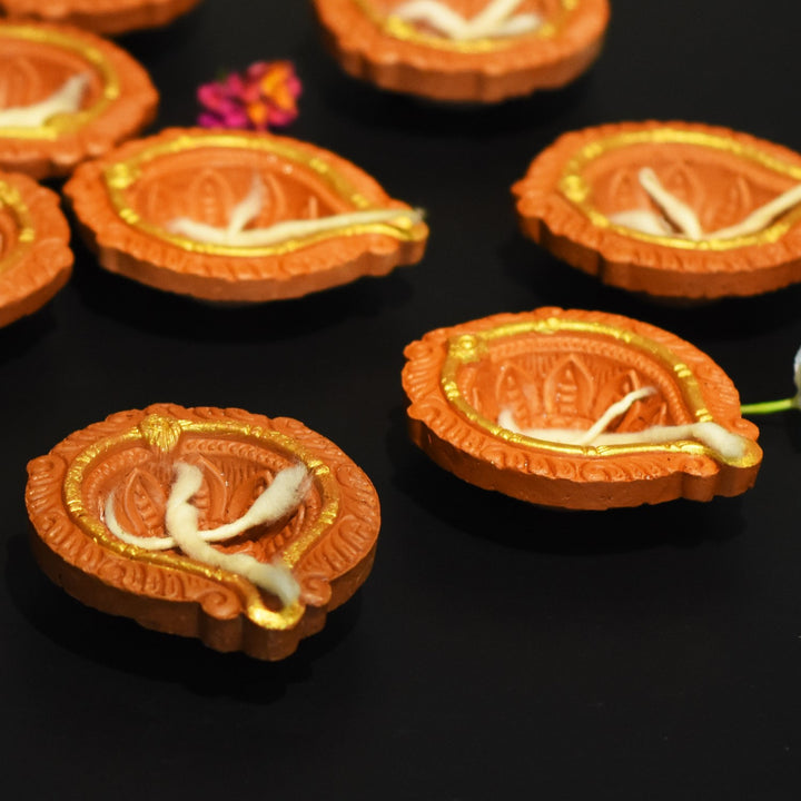 Golden Ring Motiff Diya | Terracotta | Diwali Special Pack Of 12