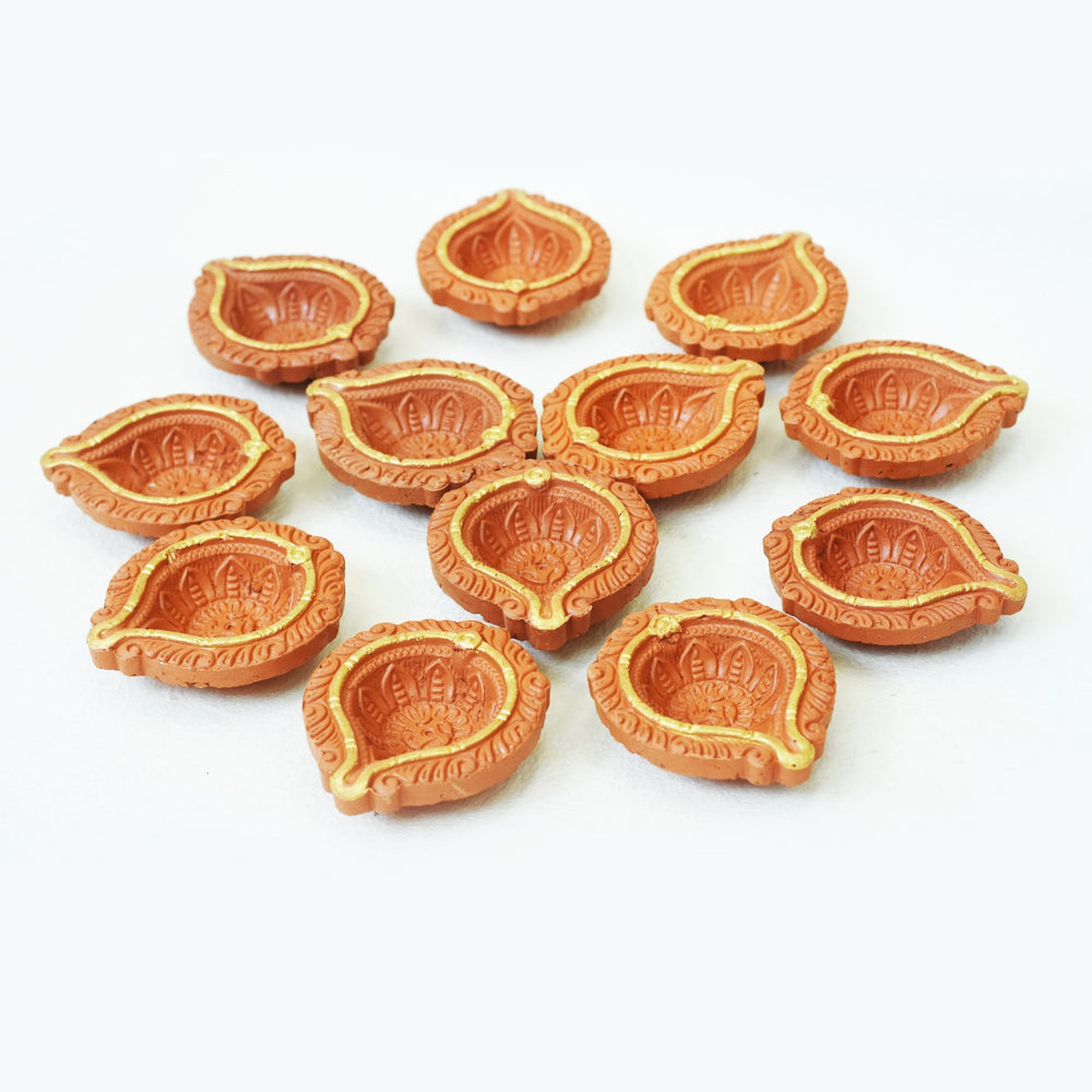 Golden Ring Motiff Diya | Terracotta | Diwali Special Pack Of 12