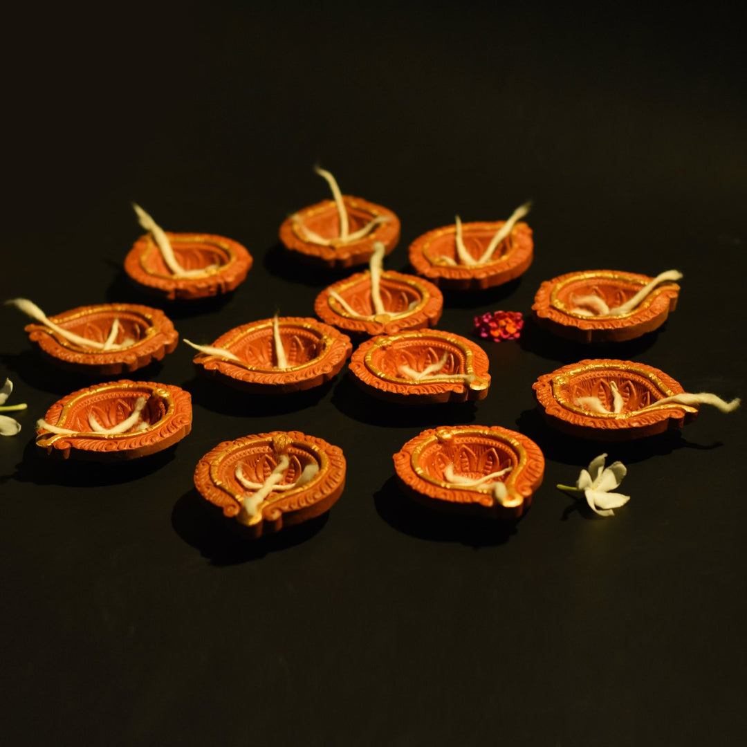 Golden Ring Motiff Diya | Terracotta | Diwali Special Pack Of 12