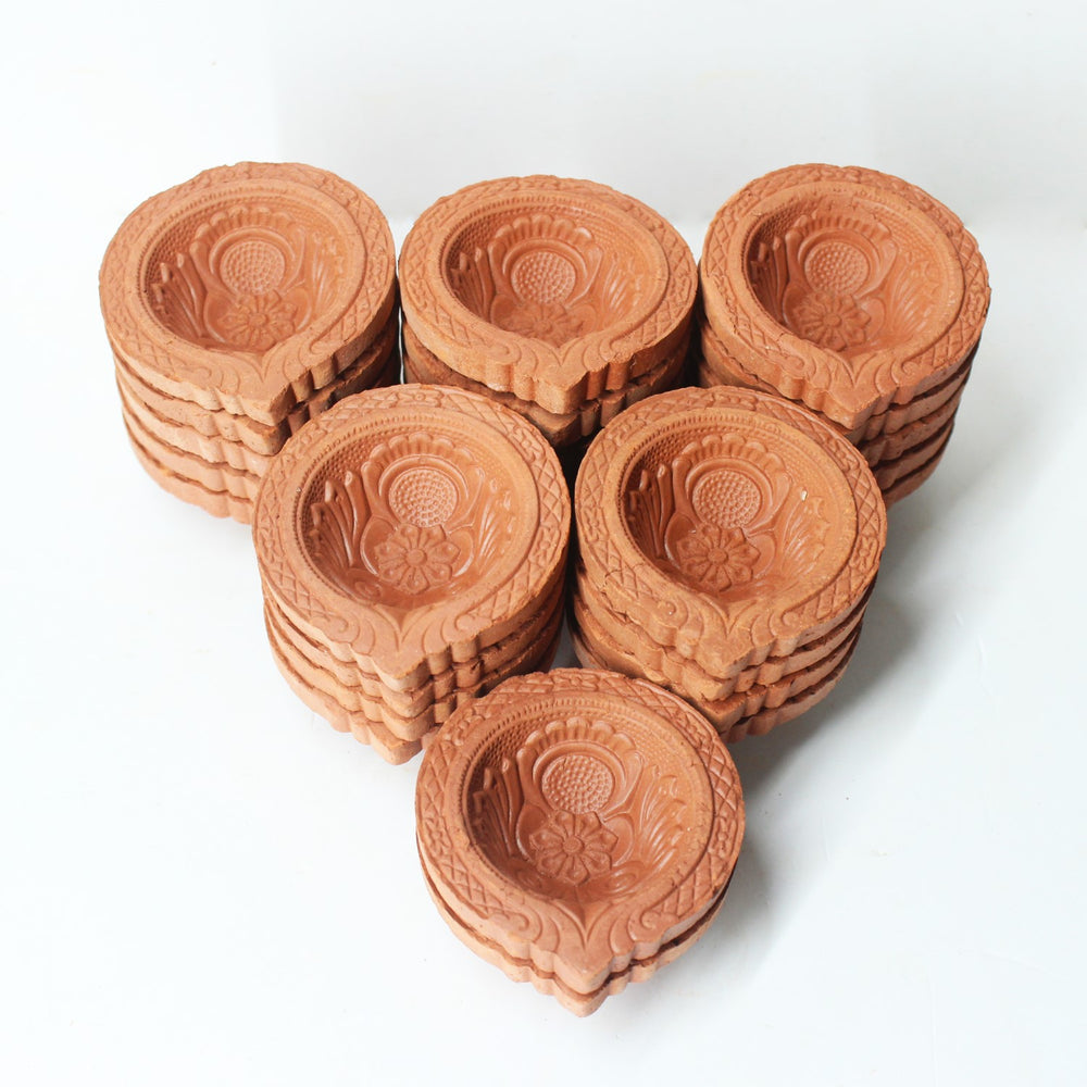 Traditional Terracotta Small Motif Diya | Diwali Special | Pack Of 24