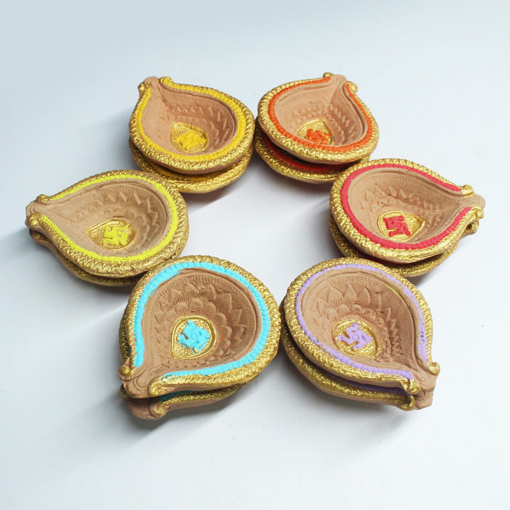 Decorative Colourful Motiff Diwali Diya | Hand-Crafted | Pack Of 12