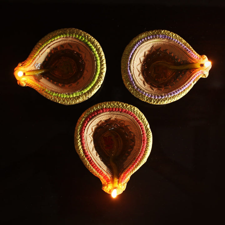 Decorative Colourful Motiff Diwali Diya | Hand-Crafted | Pack Of 12