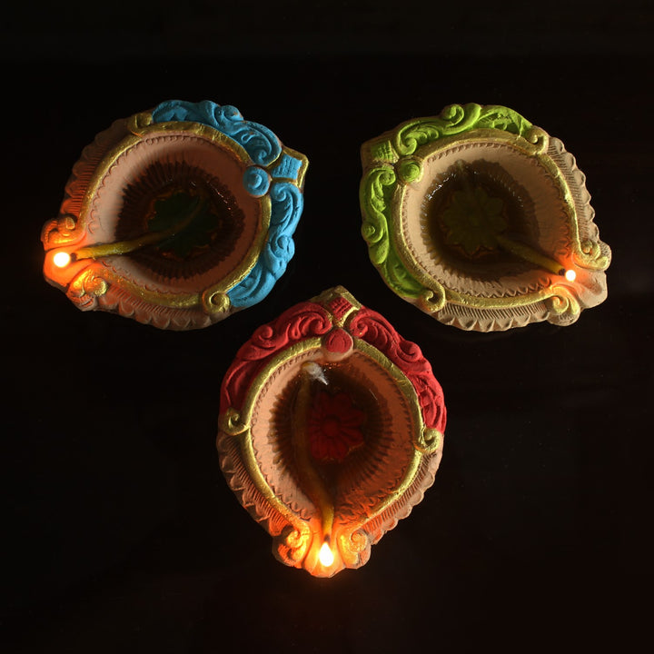 Hand-Crafted Assorted Colour Motiff Diya | Diwai Special | Pack Of 12