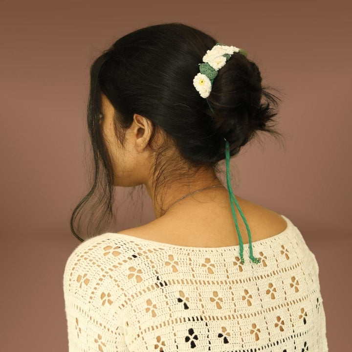 Daisy Crochet Hair String | Hand-crafted  | Cotton | White and Green