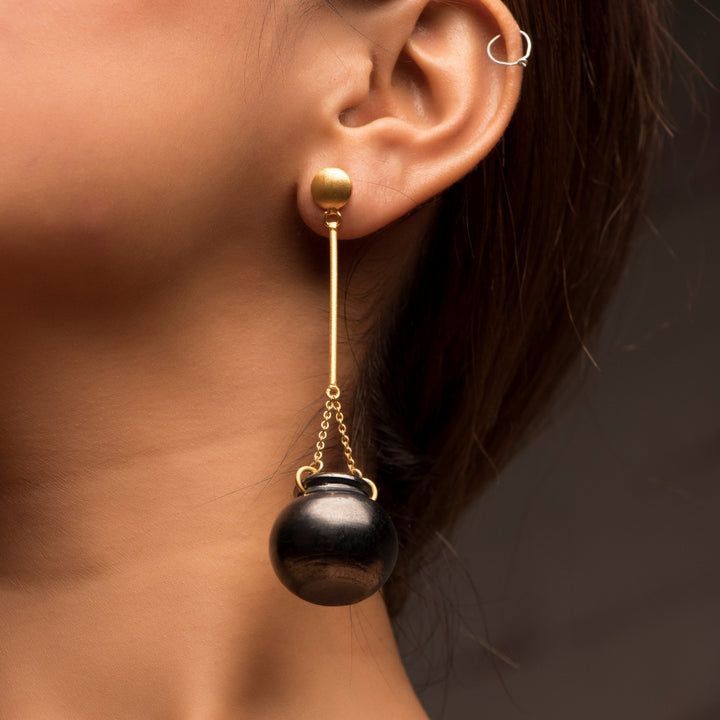 Dangling Earring | Black Pottery Craft | Statement And Concept Jewelry | Artistic