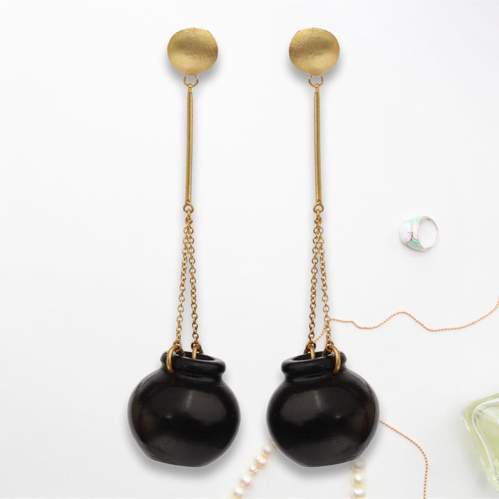 Dangling Earring | Black Pottery Craft | Statement And Concept Jewelry | Artistic