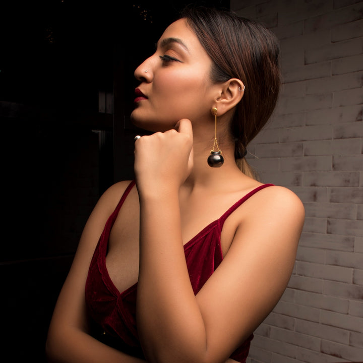Dangling Earring | Black Pottery Craft | Statement And Concept Jewelry | Artistic