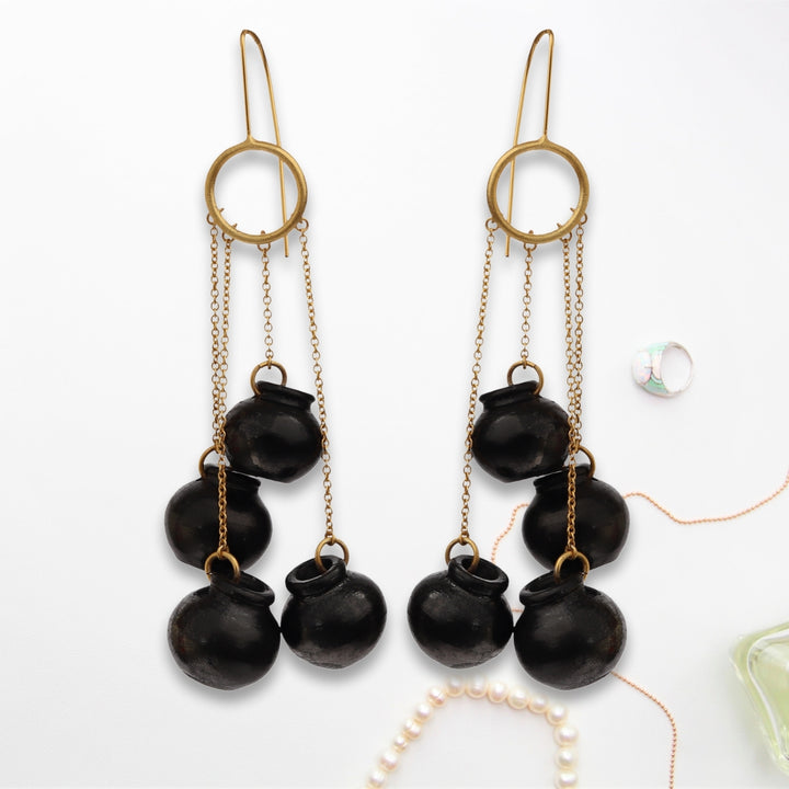 Dangling Gagri Earring | Crafted With Black Pottery | Artistic | Smart 