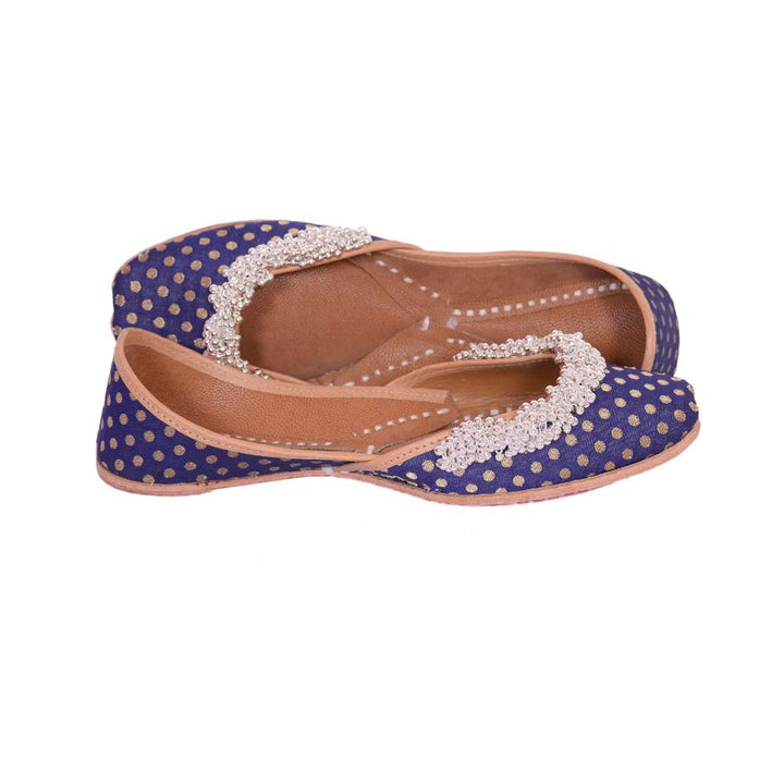 Dark Blue Silk Jutti |  Ghunghroo Stud | Cushion Comfort For Day Wear