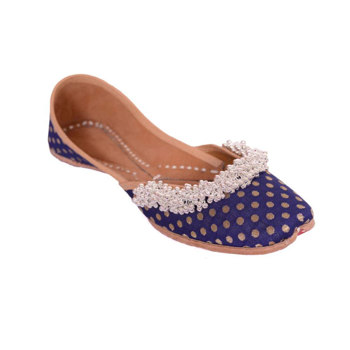 Dark Blue Silk Jutti |  Ghunghroo Stud | Cushion Comfort For Day Wear