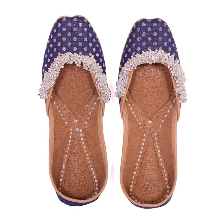 Dark Blue Silk Jutti |  Ghunghroo Stud | Cushion Comfort For Day Wear