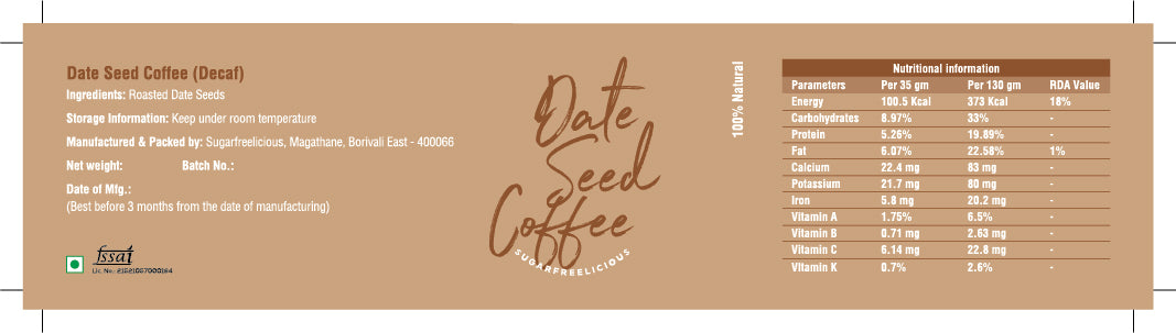 Date Seed Coffee | Caffeine-Free | Arabica Coffee Brew Flavour | Vitamin Mineral Rich