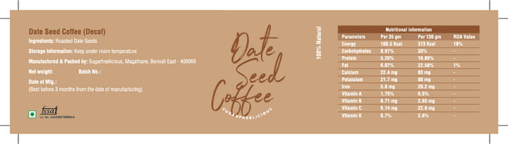 Date Seed Coffee | Caffeine-Free | Arabica Coffee Brew Flavour | Vitamin Mineral Rich