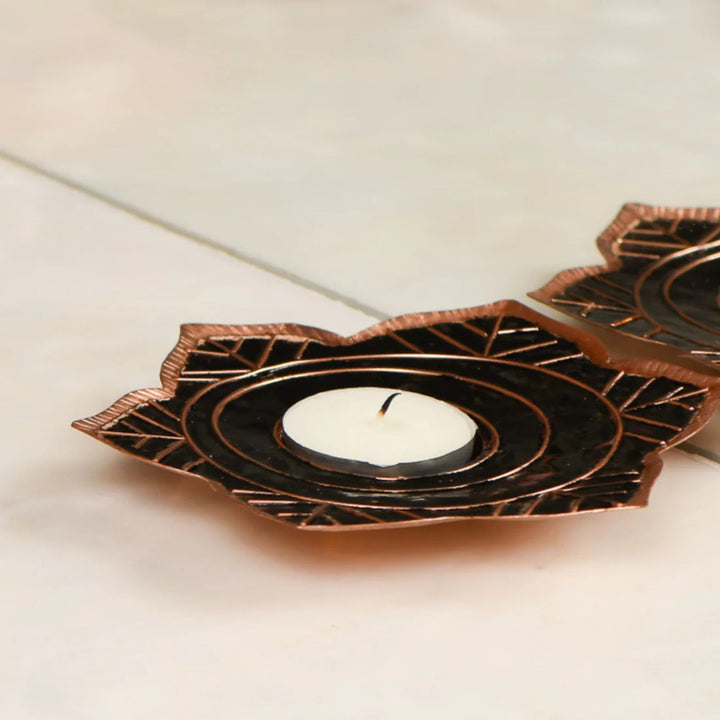 Deeva Tealight Candle Holder | Copper Ware | Hand-crafted | Black