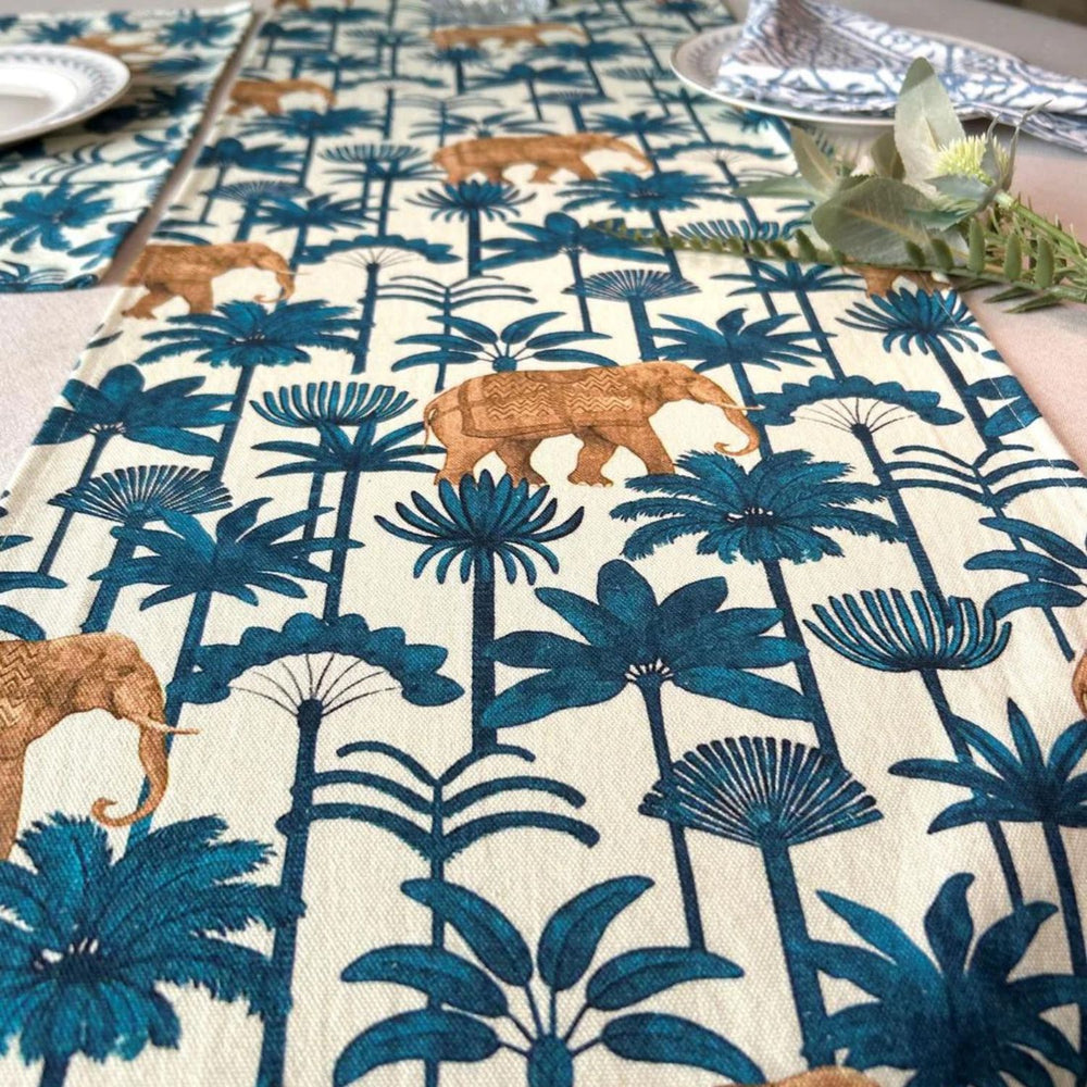 Dining Table Cloth | Forest Theme | Marine Blue And White | 4, 6, 8 Seater