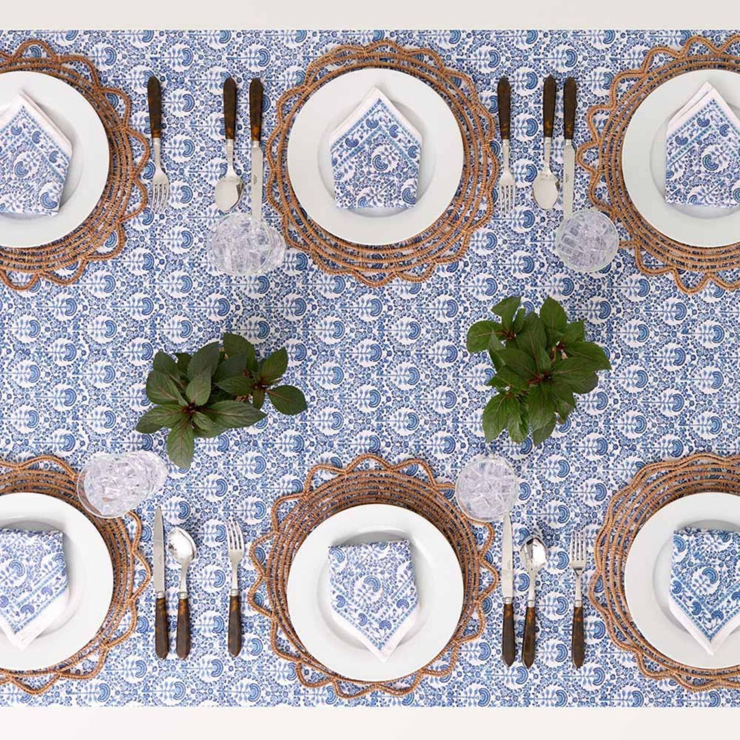 Dining Table Cloth | Intricate Print | Navy Blue | Hand Woven Cotton | 4, 6, 8 Seater