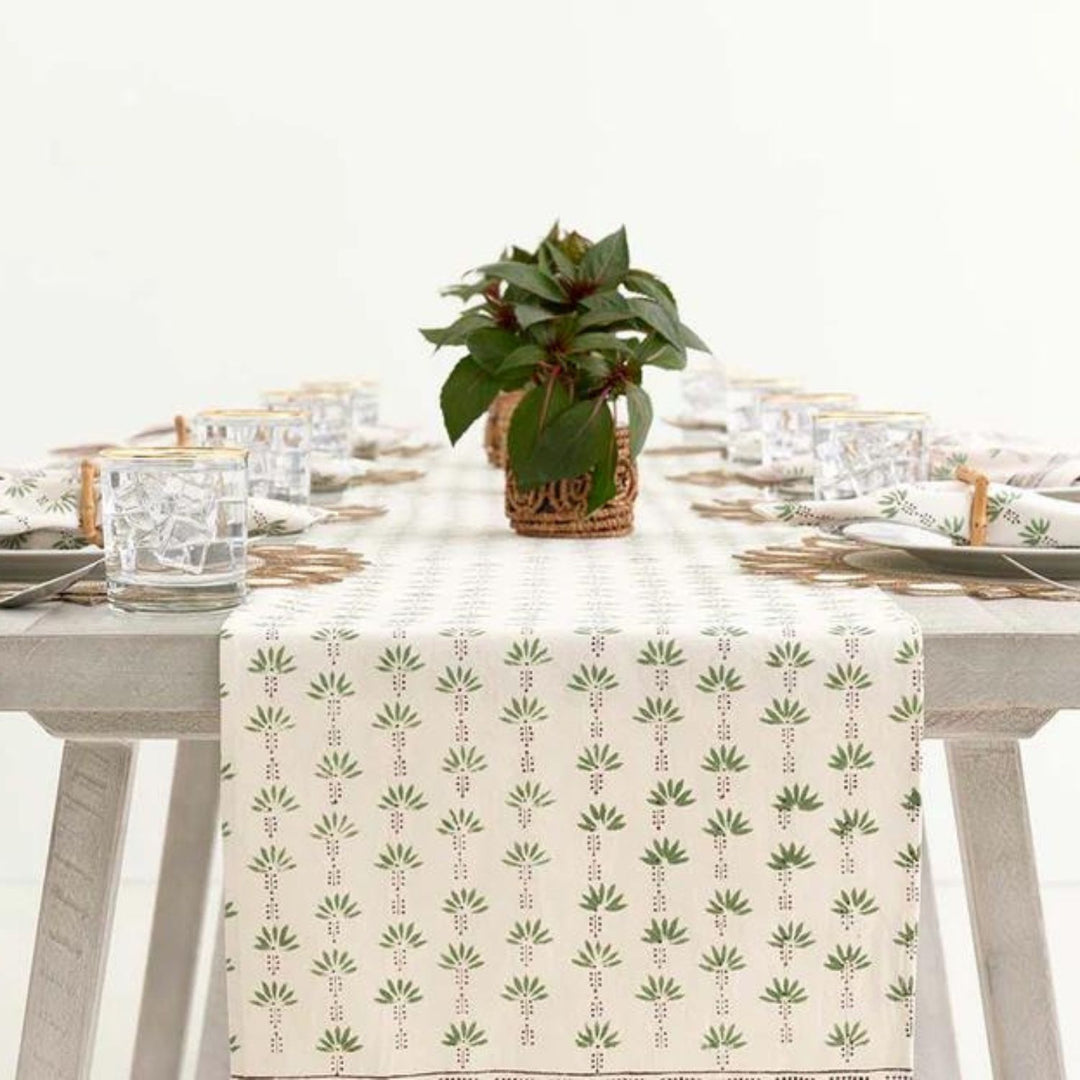 Dining Table Cotton Runner | Graceful Design | Palm Trees Print | 14x72 Inches