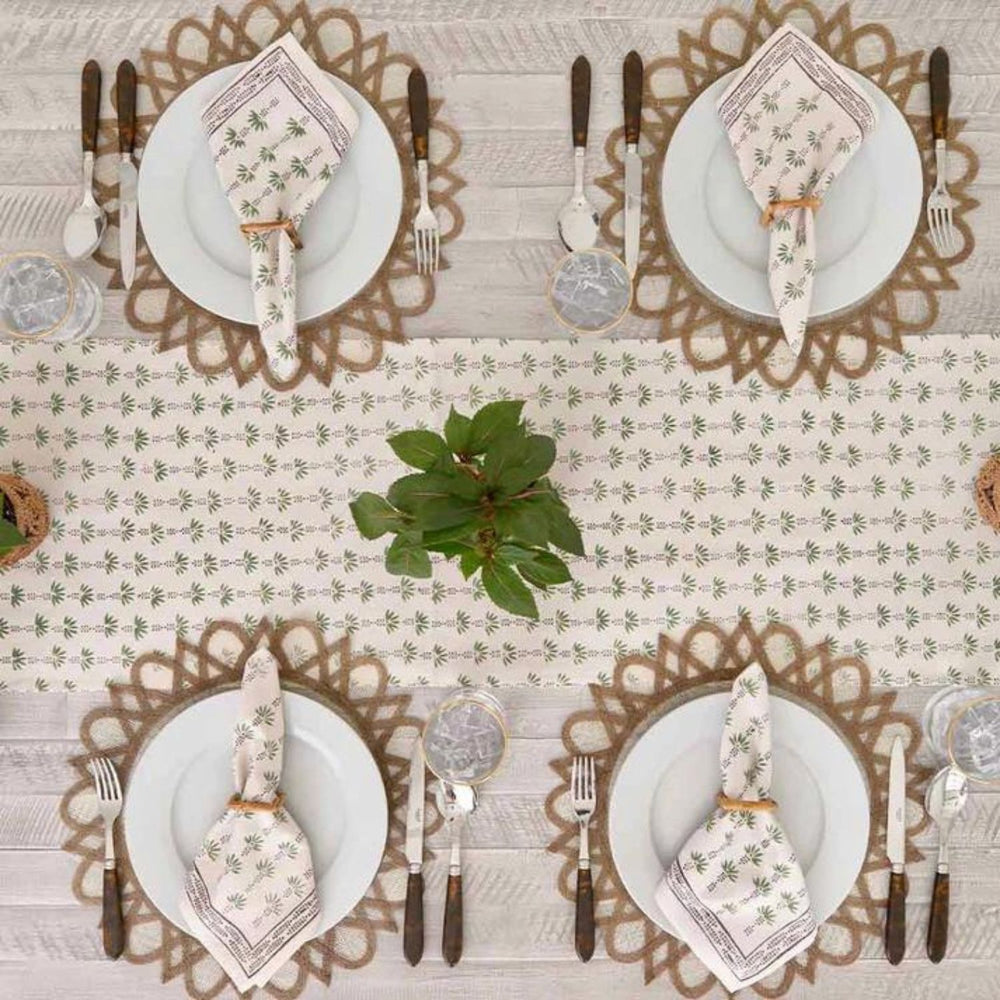 Dining Table Cotton Runner | Graceful Design | Palm Trees Print | 14x72 Inches