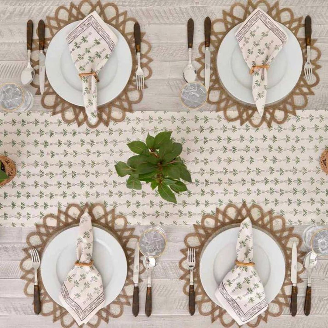 Dining Table Cotton Runner | Graceful Design | Palm Trees Print | 14x72 Inches