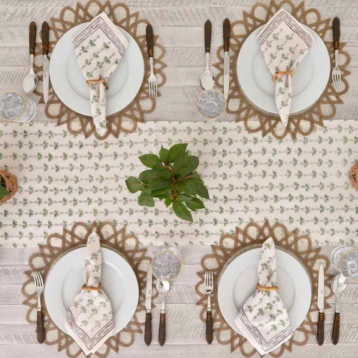Dining Table Cotton Runner | Graceful Design | Palm Trees Print | 14x72 Inches