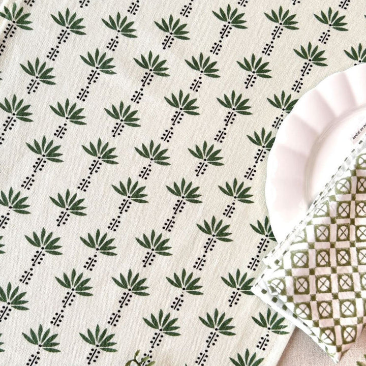 Dining Table Cotton Runner | Graceful Design | Palm Trees Print | 14x72 Inches