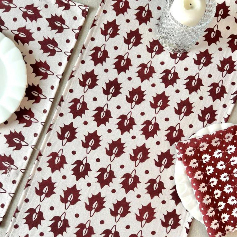 Dining Table Runner | Mahogany And White | Ethnic Motif | 14x72 Inches