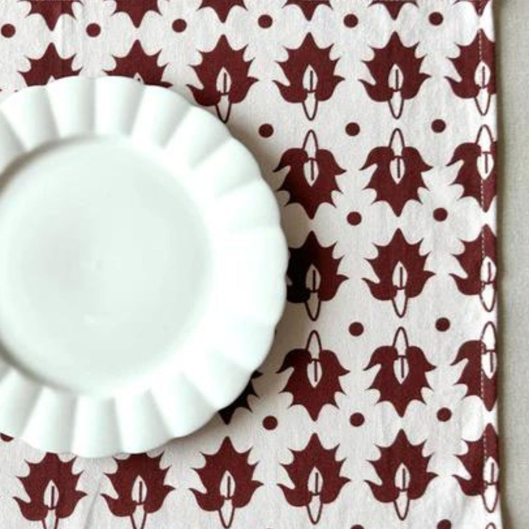 Dining Table Runner | Mahogany And White | Ethnic Motif | 14x72 Inches