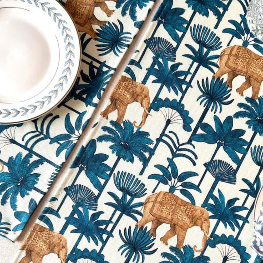Dining Table Runner | Majestic Forest Theme Print | Deep Sea Blue | 14"x72"