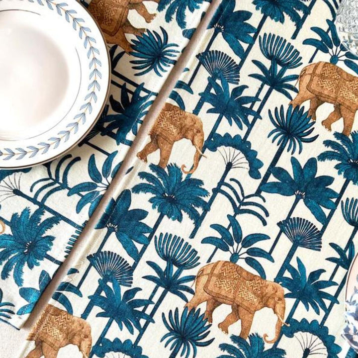 Dining Table Runner | Majestic Forest Theme Print | Deep Sea Blue | 14"x72"