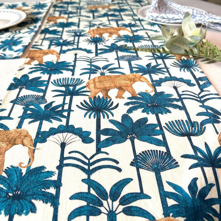 Dining Table Runner | Majestic Forest Theme Print | Deep Sea Blue | 14"x72"