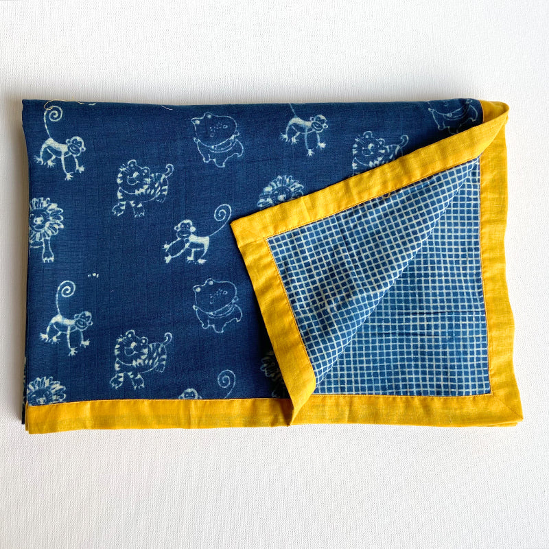 Dohar, Pillow & Maracas Set For Baby | Soft Cotton | Hand-Block Print | Pack Of 4