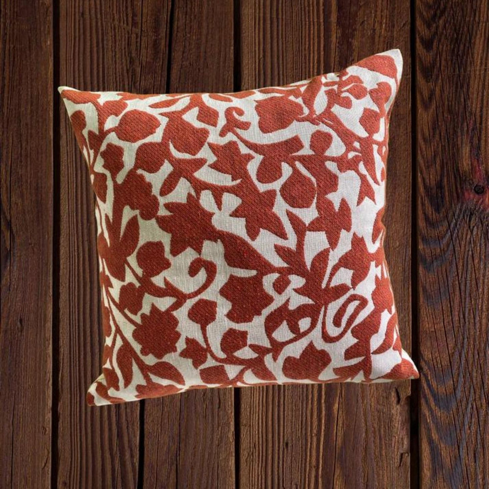 Double Sided Cotton Cushion Cover | Rust & Off-White | Leaf Print | Set Of 2
