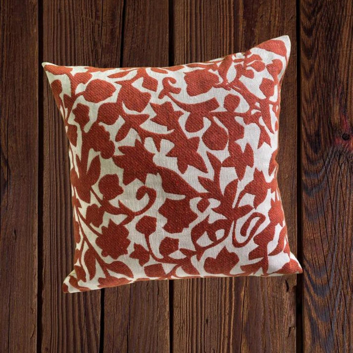 Double Sided Cotton Cushion Cover | Rust & Off-White | Leaf Print | Set Of 2