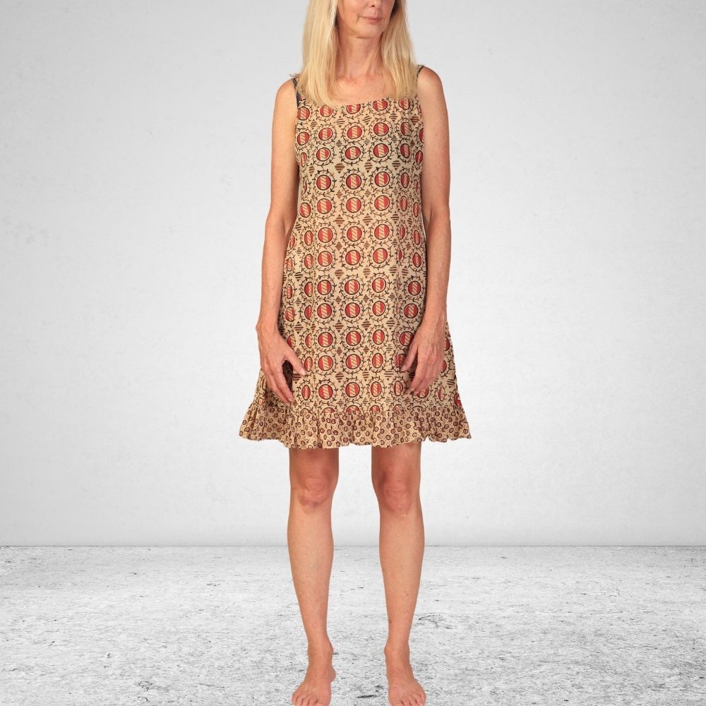 The Slip Dress | breathable Cotton | Hand Block Printed | Beige