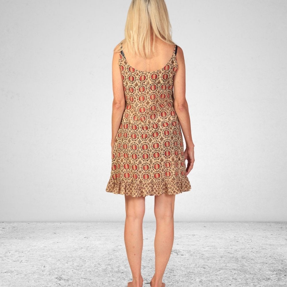 The Slip Dress | breathable Cotton | Hand Block Printed | Beige