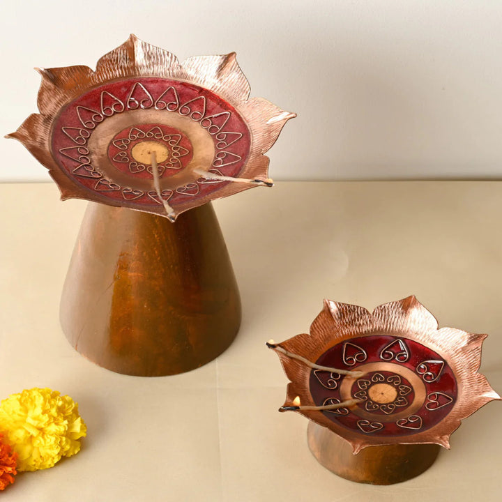 Archana Samai Small | Festive | Copper Ware | Hand-crafted | Golden & Red