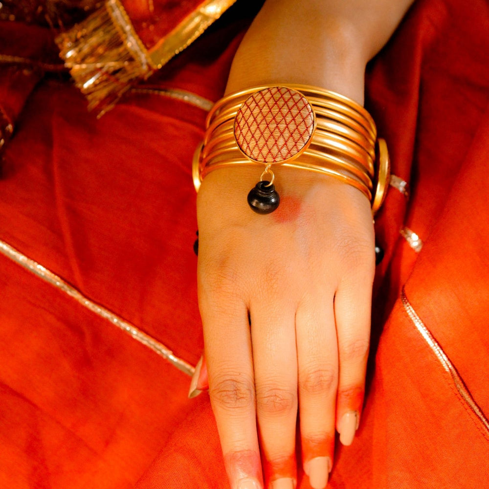 Elegant Gold Bracelet | Crafted With Black Pottery & Silk | Bharatnatyam Inspired